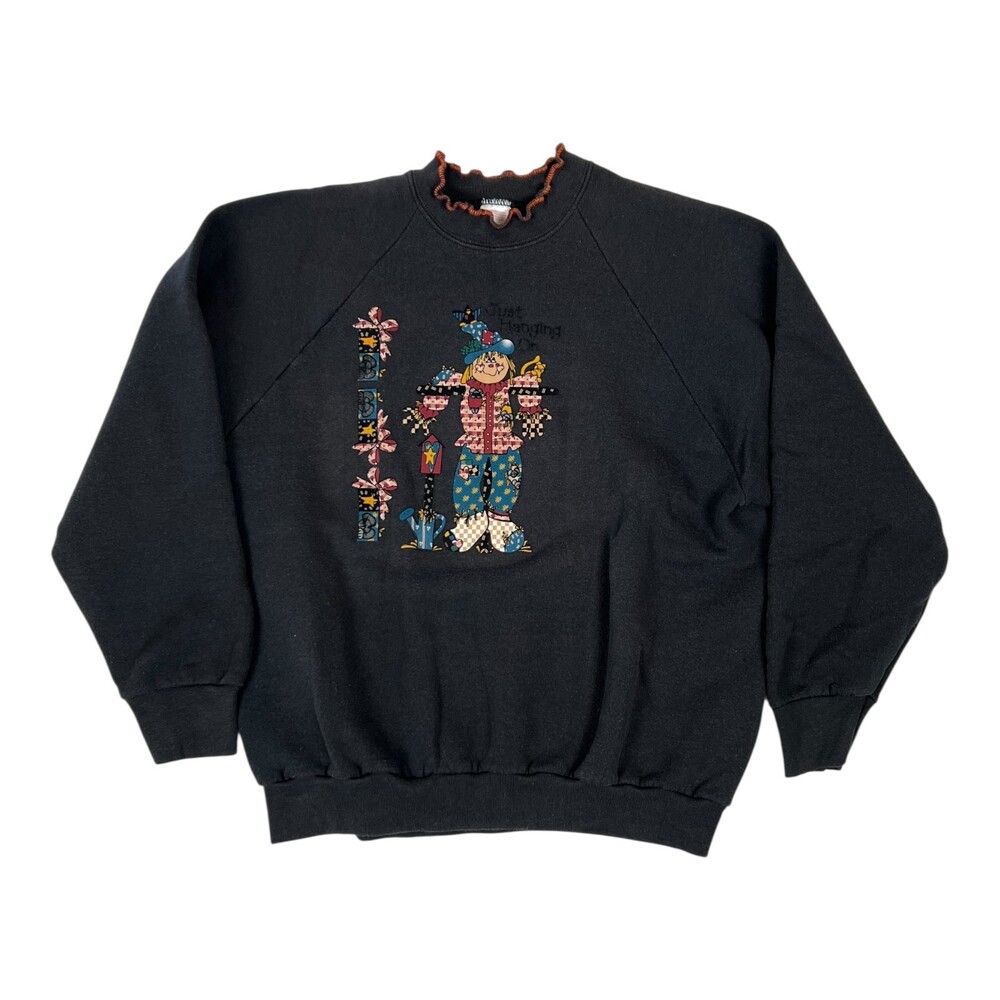 Vintage Scarecrow Sweatshirt Women's Size Large "Just Hanging On" Made in USA